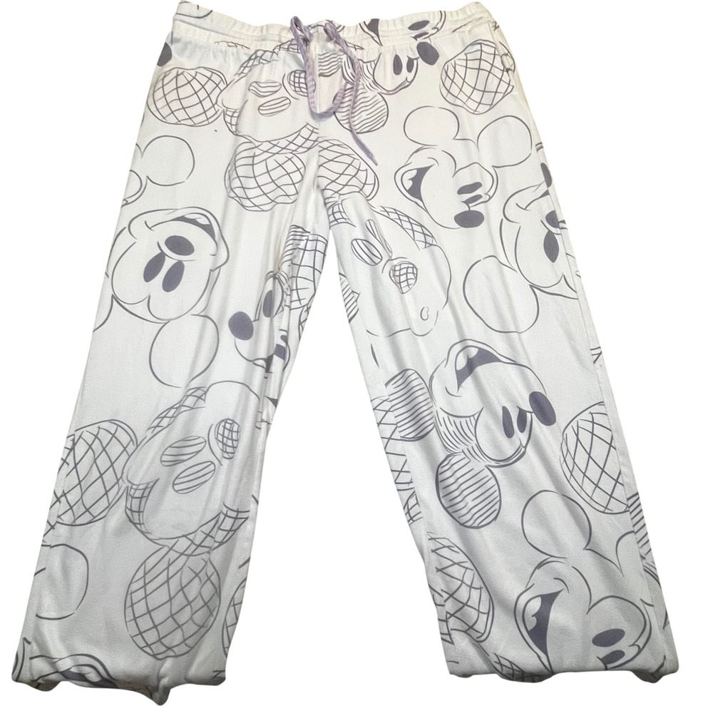 Disney Mickey Mouse Pajama Pants Womens 3X Gray White Sketch Print Drawstring